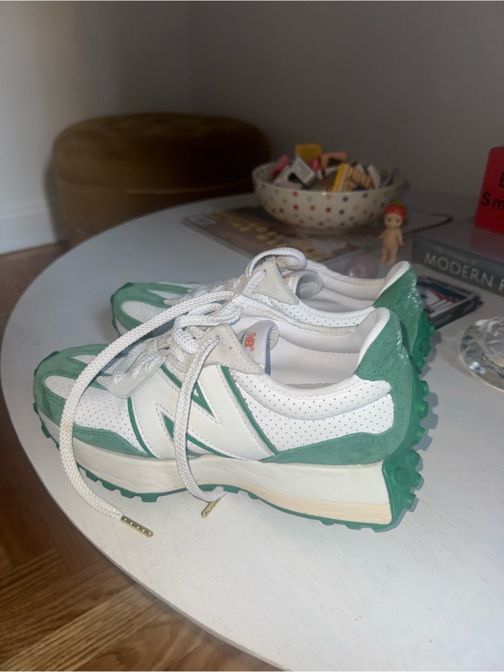 New Balance White and Green Women's Retro-Style Trail Sneakers